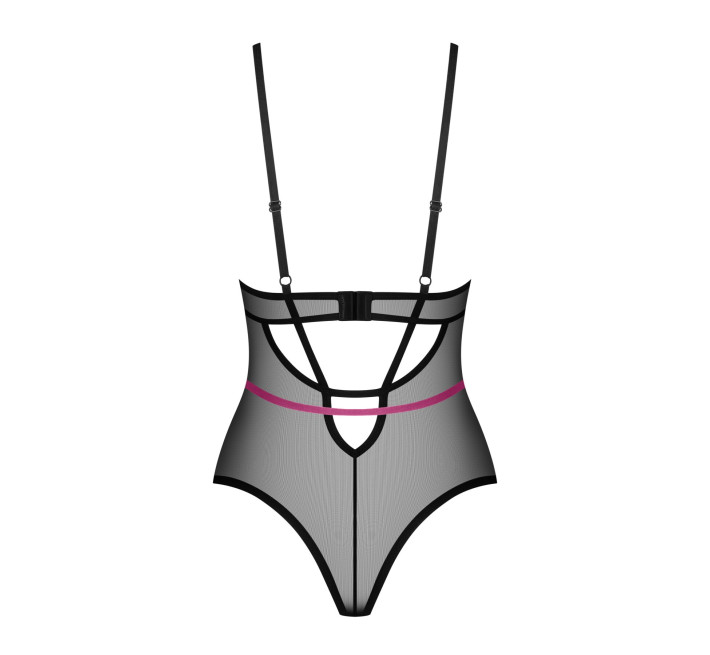 Боди Obsessive Novenes teddy, XS/S, прозрачное, чашки на косточках, декор в виде лент