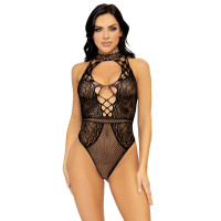 Боді Leg Avenue Net and lace halter bodysuit Black OS Боді Leg Avenue Net and lace halter bodysuit Black OS
