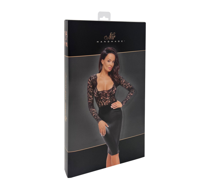 Платье Noir Handmade F295 Euphoria, 3XL, black, кружево, глубокое декольте, юбка миди под латекс