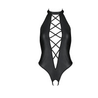 Боді з еко-шкіри з імітацією шнурівки та відкритим доступом Passion Nancy Body black S/M