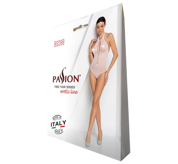 Бодистокинг из декольте Passion BS088 white, имитация корсетной шнуровки