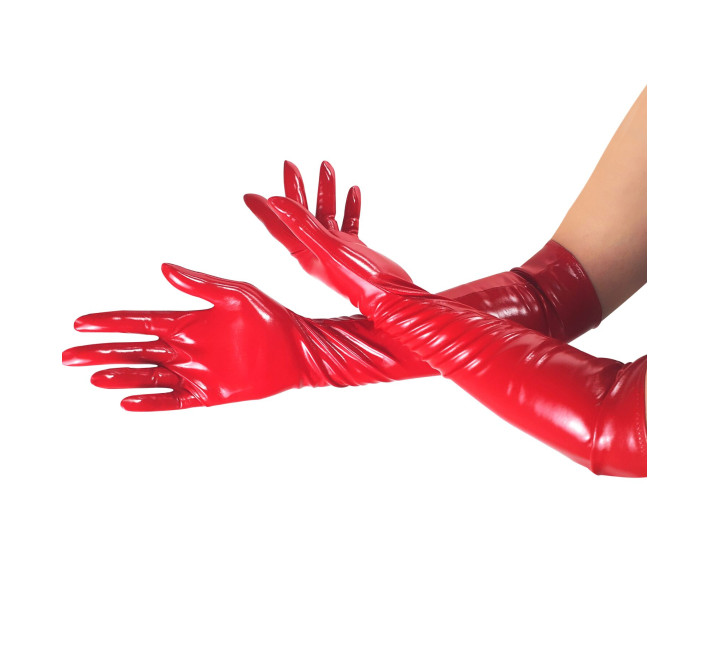 Глянсові вінілові рукавички Art of Sex - Lora, розмір S, колір Червоний