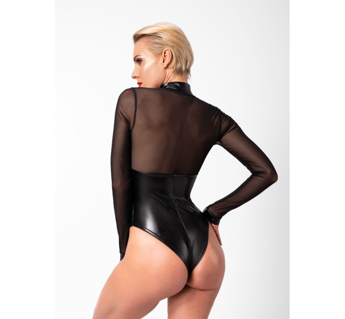 Боди Noir Handmade F321 Edge, XXL, низ под латекс, верх сетка, молния на все тело, декор кольца