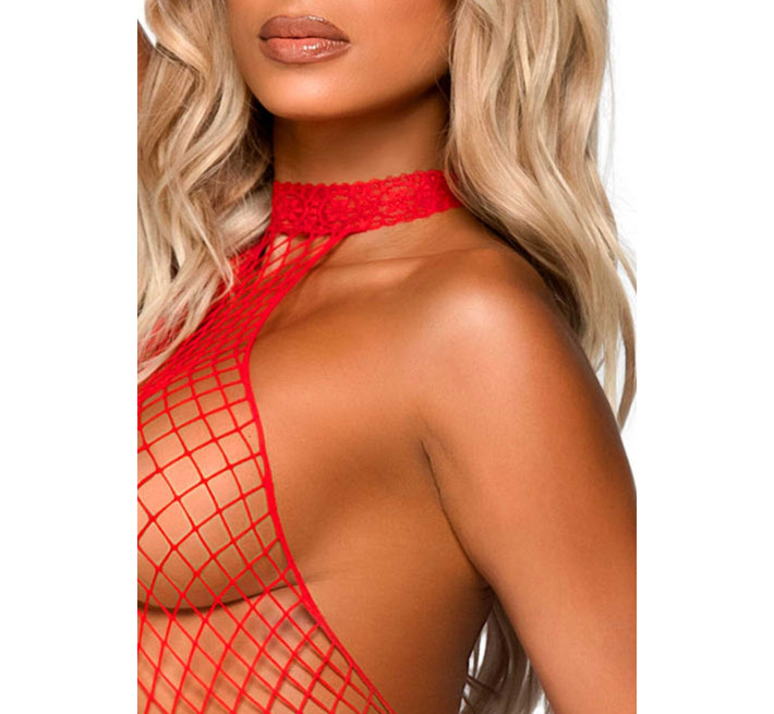 Еротичний сітчастий бодістокінг Leg Avenue Racer neck bodystocking Red