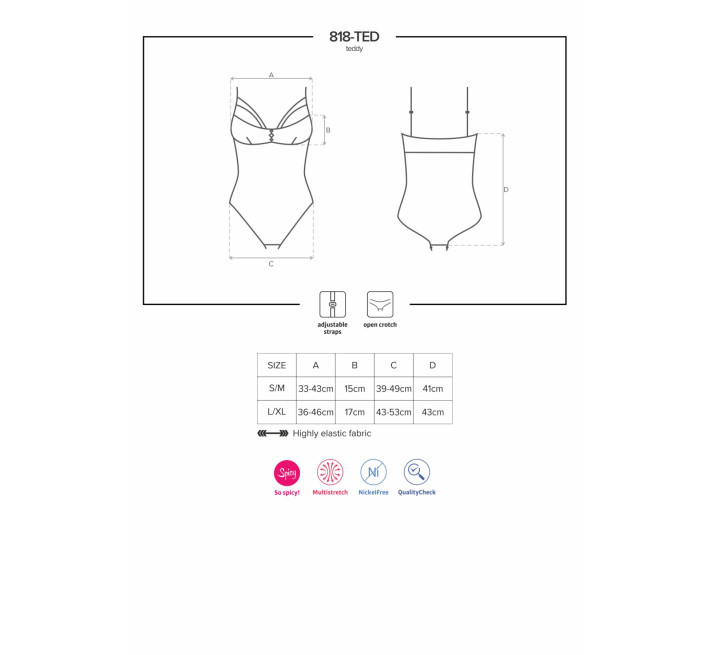 Кружевное боди с доступом 818-TED-1 teddy черное S/M