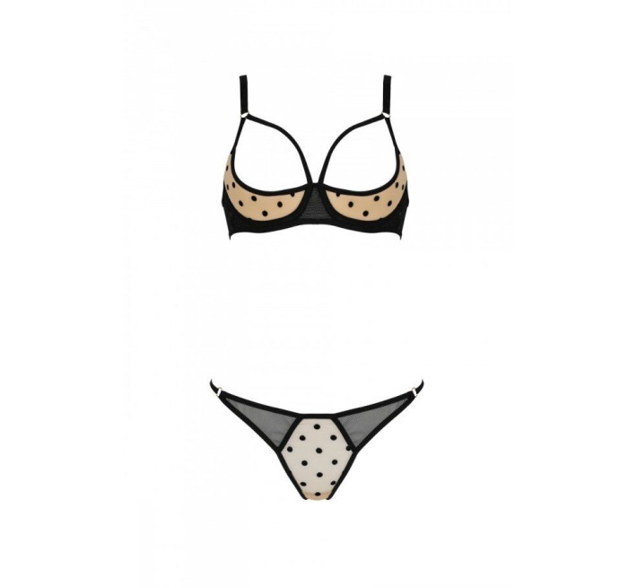 Эротический комплект Passion MARINA SET WITH OPEN BRA, S/M, beige, открытые чашки