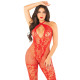 Бодистокинг Leg Avenue Seamless Net and Lace Lingerie Jumpsuit One Size, Red