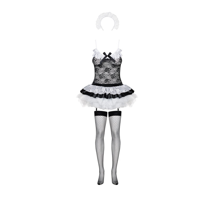 Эротический костюм горничной с юбкой Obsessive Housemaid 5 pcs costume черно-белый S/M
