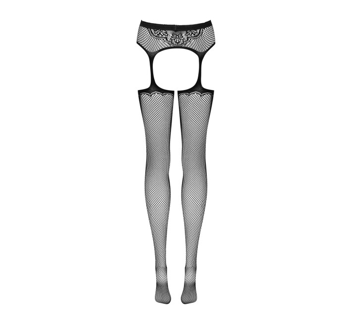 Сетчатые чулки-стокинги с узором на ягодицах Obsessive Garter stockings S232 черные S/M/L