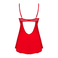 Пеньюар Obsessive Ingridia chemise & thong XS/S, червоний, сорочка, стрінги