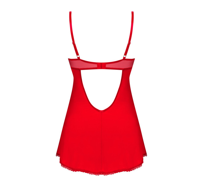 Пеньюар Obsessive Ingridia chemise & thong XS/S, червоний, сорочка, стрінги