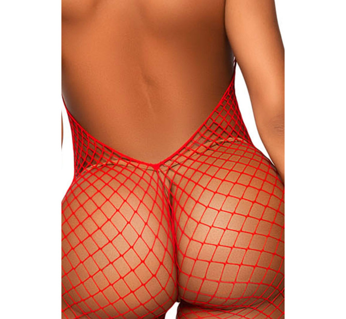 Еротичний сітчастий бодістокінг Leg Avenue Racer neck bodystocking Red