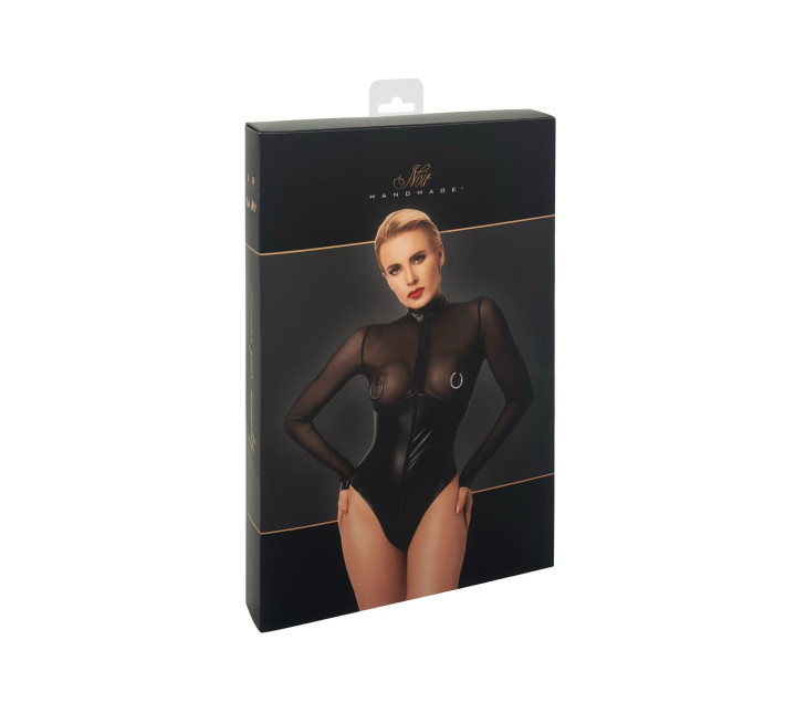 Боди Noir Handmade F321 Edge, XXL, низ под латекс, верх сетка, молния на все тело, декор кольца