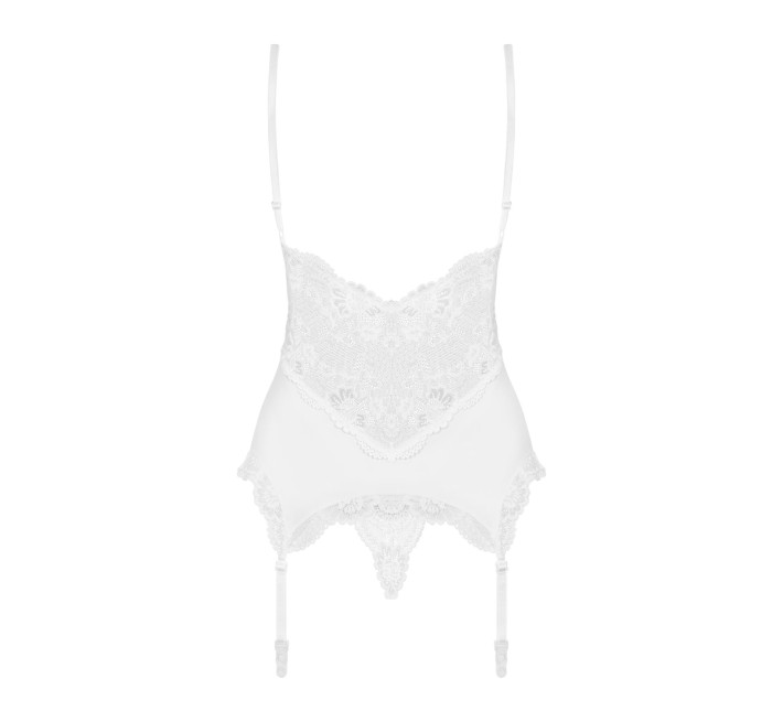 Сатиновый кружевной корсет Obsessive 810-COR-2 babydoll & thong корсет, танга, белый S/M