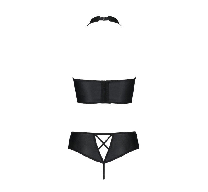 Комплект из эко-кожи Passion Nancy Bikini 4XL/5XL black, бра и трусики с имитацией шнуровки