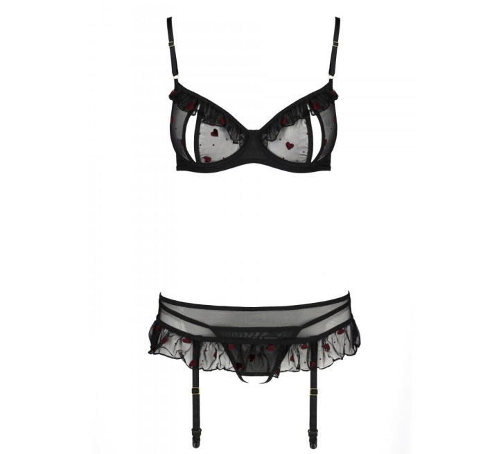 Сексуальный комплект с поясом для чулок Passion LOVELIA SET black XXL/XXXL
