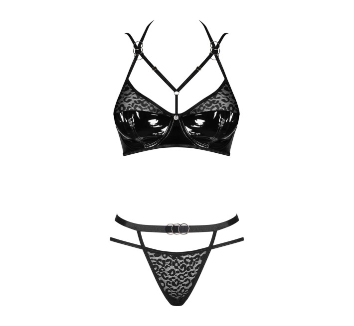 Еротичний комплект під латекс зі стрепами Obsessive Bagirela 2-pcs set, чорний S/M