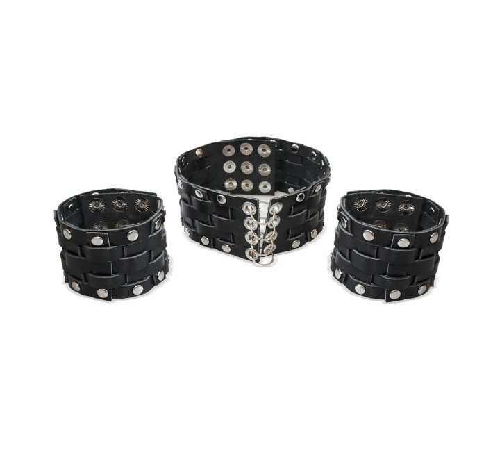 Кожаный чокер с манжетами Art of Sex - Leather Chezarro