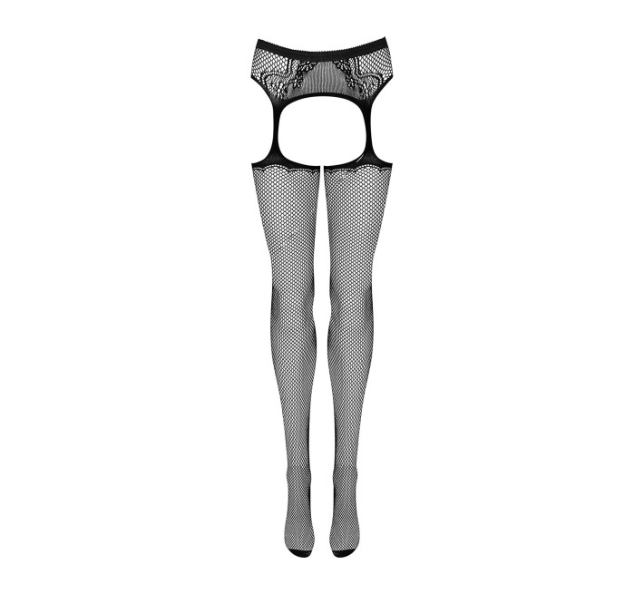 Сетчатые чулки-стокинги с узором на ягодицах Obsessive Garter stockings S232 черные S/M/L