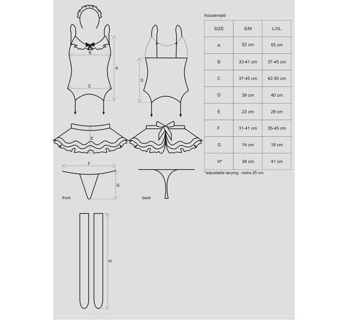 Эротический костюм горничной с юбкой Obsessive Housemaid 5 pcs costume черно-белый S/M