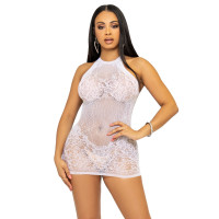 Платье-сетка со стразами Leg Avenue Rhinestone halter mini dress открытая спина, White one size