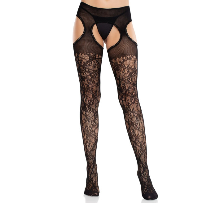 Колготки Leg Avenue Cross Hatch Floral Lace Suspender Hose One Size