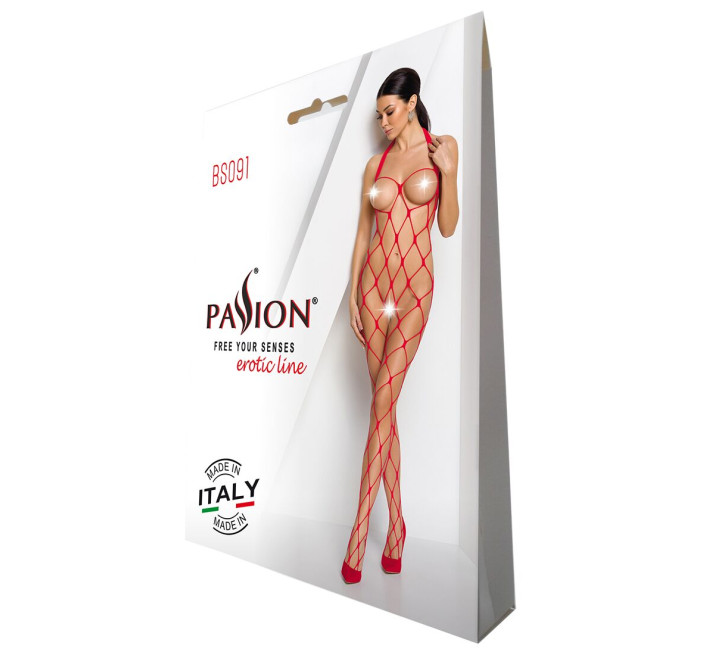Бодистокинг в очень большую сетку Passion BS091 red, с доступом