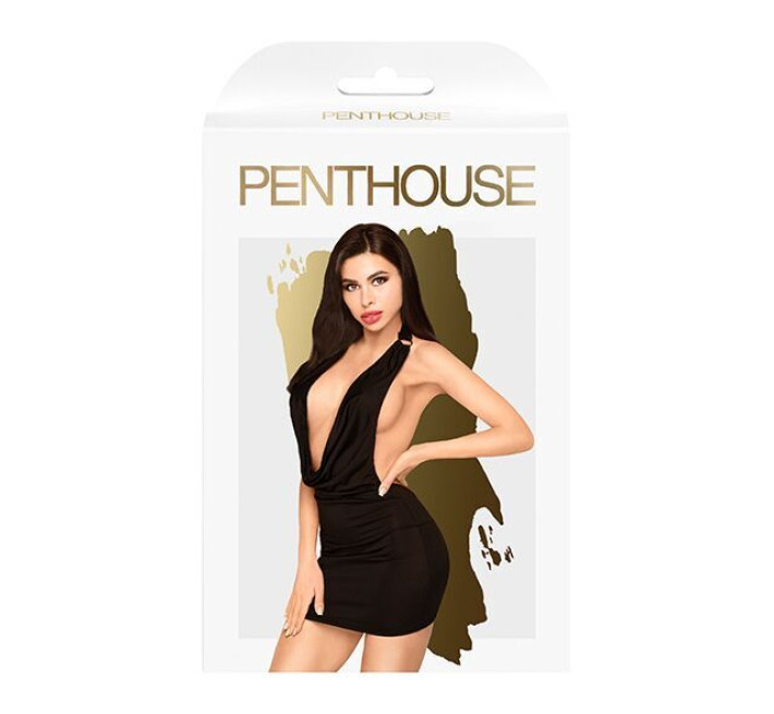 Мінісукня Penthouse - Heart Rob L/XL Black, хомут, глибоке декольте, мініатюрні стрінги