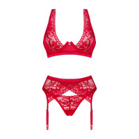 Obsessive Lacelove cupless 3-pcs set червоний XL/2XL