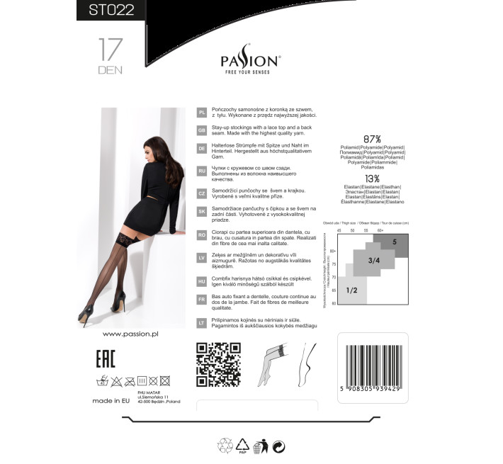Чулки со швом Passion ST022 3/4 Черные