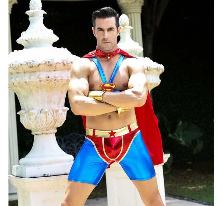 Чоловічий еротичний костюм супермена JSY Готовий Стів S/M Червоний/Синій