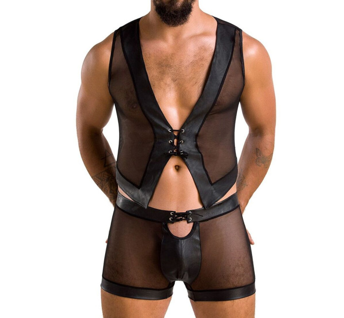 Комплект мужского белья на шнуровке Passion 053 Set William black S/M