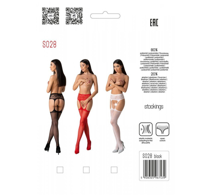 Эротические колготки-бодистокинг с тонкими подвязками Passion S028 One Size, black, открытый доступ