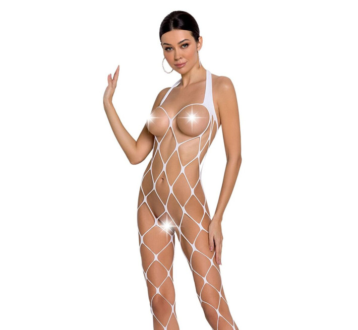 Бодистокинг в очень большую сетку Passion BS091 white, с доступом