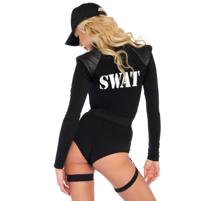 Костюм еротичних спецсил Leg Avenue SWAT Team Babe XS, боді, пояс, підв’язки, іграшкова рація, кепка
