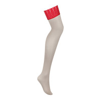 Панчохи Obsessive Ingridia stockings XL/2XL, бежеві з червоною резинкою