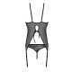 Корсет із пажами, трусики з ажурним декором та відкритим кроком Passion Ursula Corset black S/M