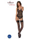 Корсет із пажами, трусики з ажурним декором та відкритим кроком Passion Ursula Corset black S/M