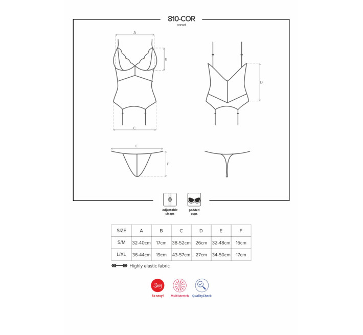 Сатиновый кружевной корсет Obsessive 810-COR-2 babydoll & thong корсет, танга, белый L/XL