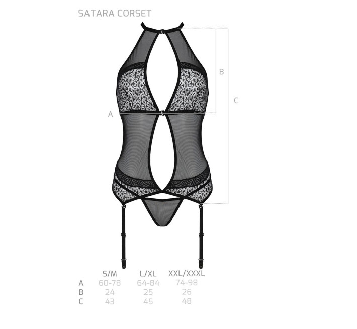 Корсет з пажами Passion SATARA CORSET black L/XL