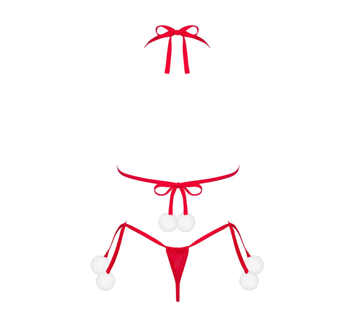 Комплект білизни з помпонами Obsessive Bobble Girl, червоний