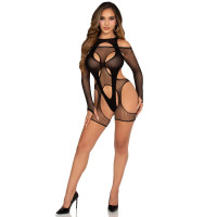 Комплект Leg Avenue Fishnet Garter Harness and Teddy One Size Black