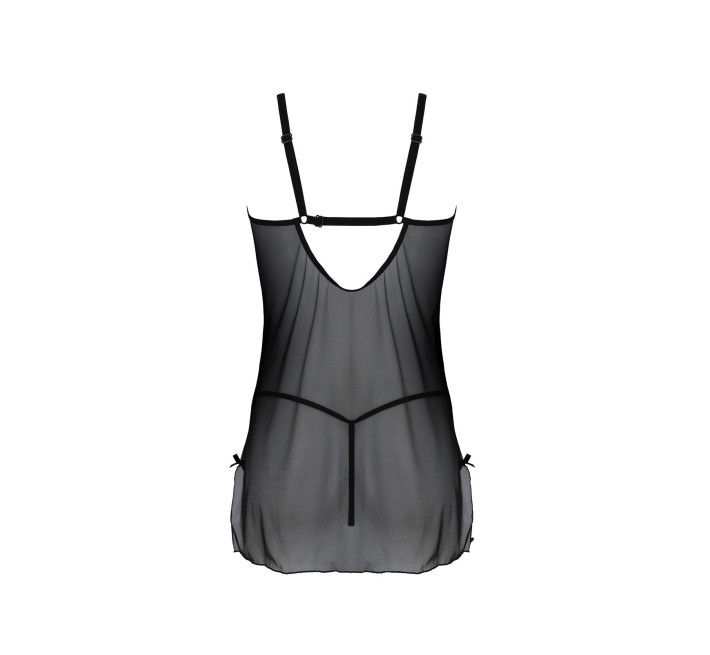 Пеньюар Passion DROSERA CHEMISE black, L/XL, кружевной лиф со стрепами, трусики в комплекте
