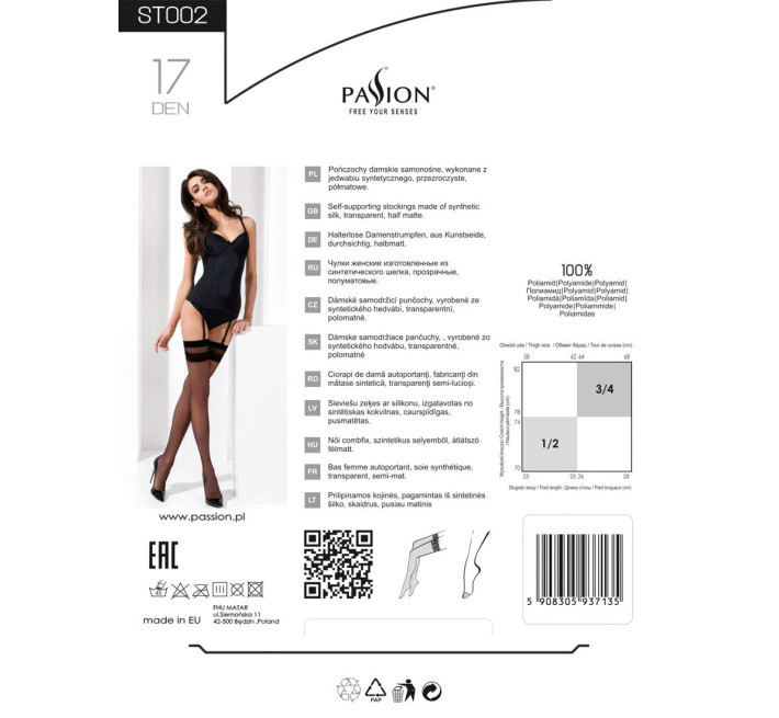 Класичні панчохи під пояс із подвійною гумкою ST002 3/4 roso - Passion