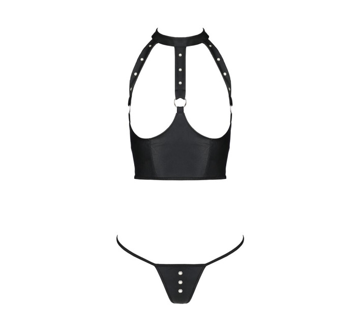 Комплект белья с открытой грудью Passion GENEVIA SET WITH OPEN BRA black S/M