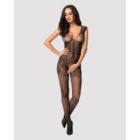 Бодістокінг Obsessive Bodystocking F234 абстрактний малюнок, глибоке декольте black S/M/L