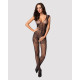 Бодістокінг Obsessive Bodystocking F234 абстрактний малюнок, глибоке декольте black S/M/L