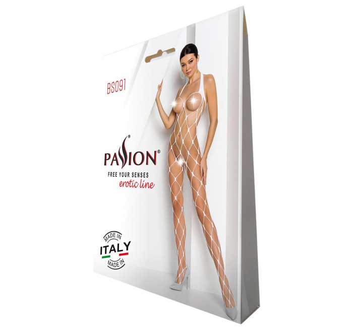 Бодистокинг в очень большую сетку Passion BS091 white, с доступом