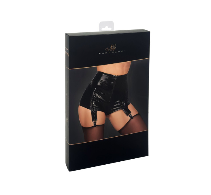 Шортики Noir Handmade F325 Glam, XL, black, винил, высокая талия, крепления для чулок, с доступом
