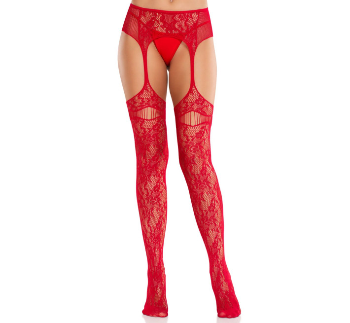 Колготки Leg Avenue Net Stockings with Attached Garter Belt One Size Red